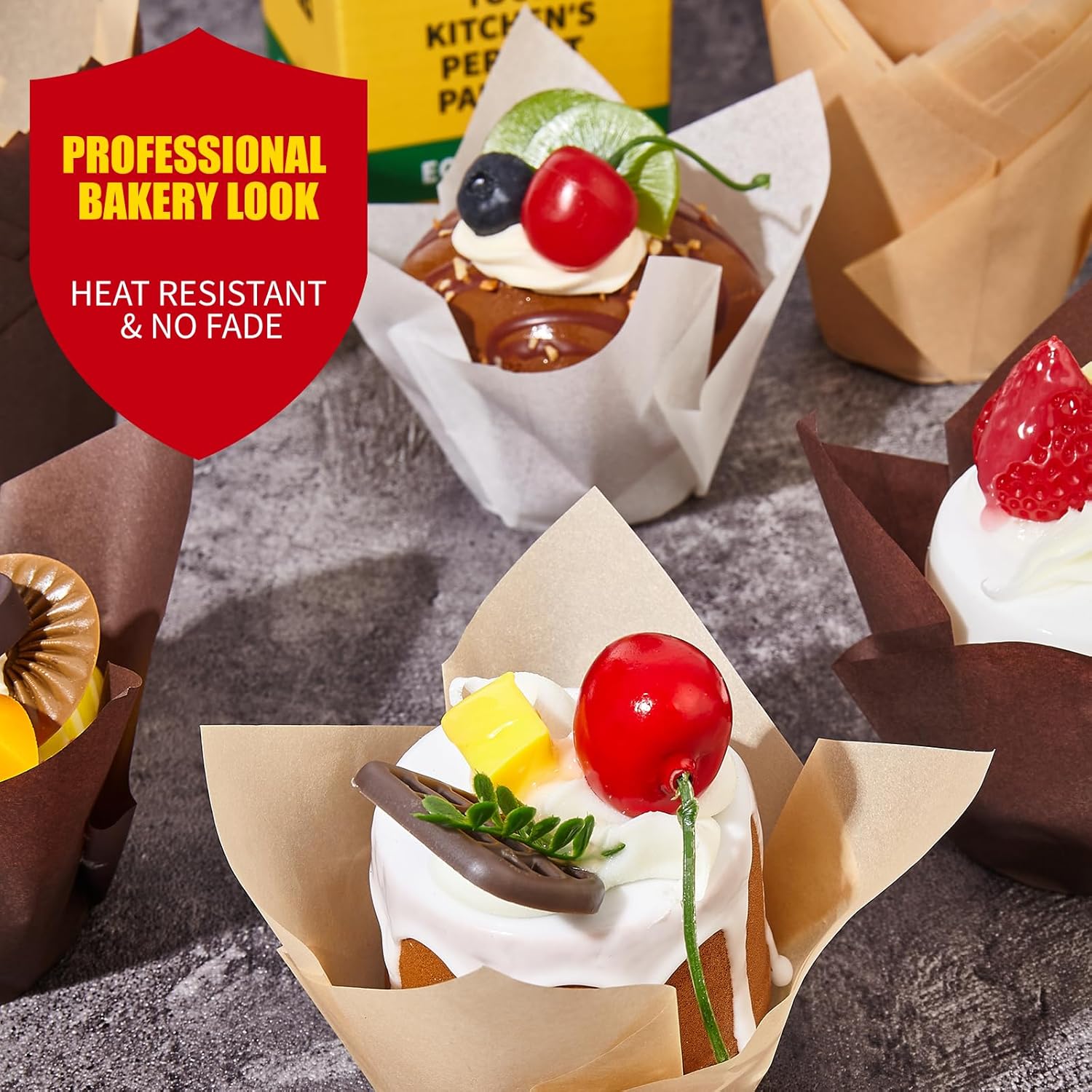 Skiennix Tulip Cupcake Liners - 200PCS Unbleached Food Grade Greaseproof Muffin Wrappers for Baking & Parties