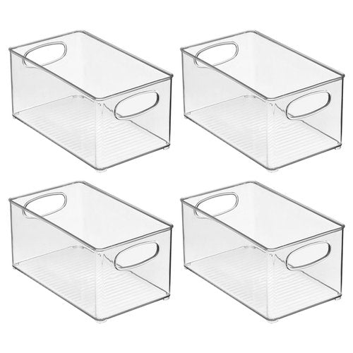 mDesign Plastic Bathroom Storage Container Bins w/ Handles - Closet, Cabinet, Vanity, Cupboard Shelf Organization, Hair Tools Accessory Organizer - Ligne Collection; Clear, 10x6x5 (Pack of 4)
