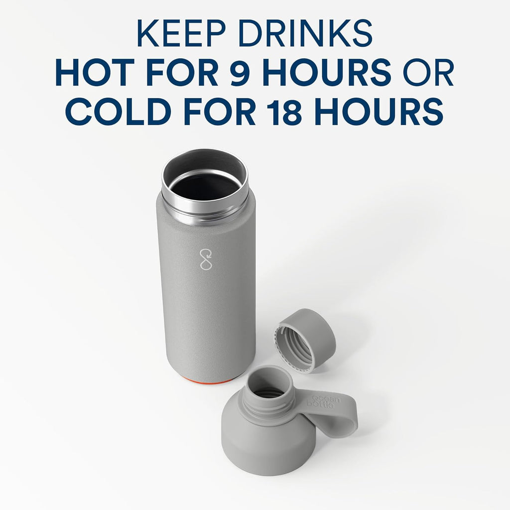 Ocean Bottle Original 17 oz - Stainless Steel Water Bottle | Reusable & Eco-Friendly | Keeps Drinks Cold & Hot (Rock Grey)