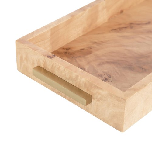 Kate and Laurel Burlock Modern Decorative Burlwood Rectangle Tray with Handles, 8 x 19, Natural Wood and Gold, Transitional Rectangular Tray for Use as Entryway Tray Decor or Ottoman Serving Tray
