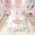 7 Pieces Ballerina Girl Comforter Set Queen Size, White Swan Bedding Set for Kids Girl Princess Room Decor, Pink Flower Print Bed in a Bag with Comforter, Fitted Sheet, Flat Sheet and Pillowcases