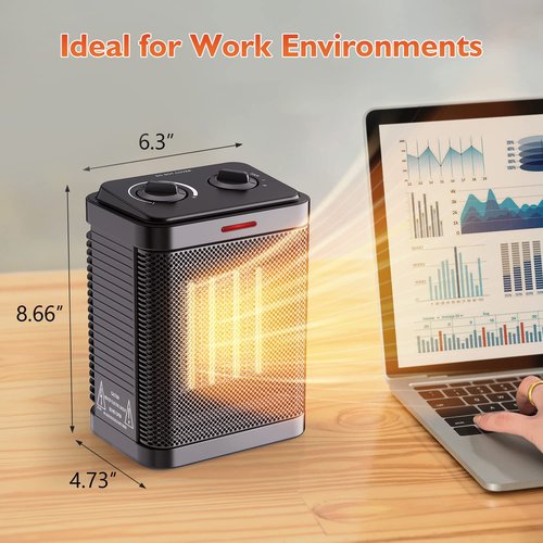 Space Heater for Indoor Use, 1500W Portable Electric Ceramic Heater, Small Space Heater with Thermostat, 2S Fast Heating, Overheating & Tip-Over Protection, Office, Home