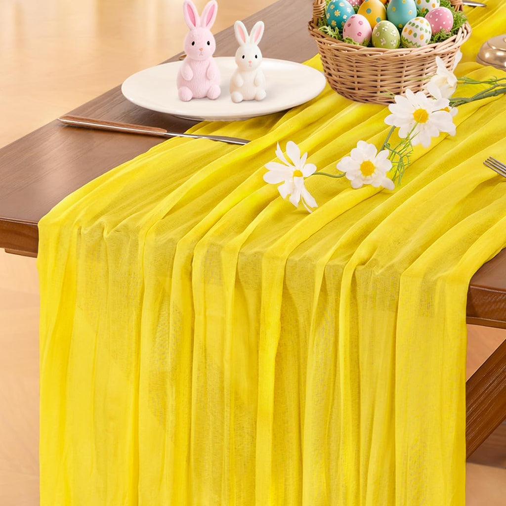 Socomi Yellow Cheesecloth Table Runner - 120 Inch Rustic Gauze for Easter, Weddings, and Home Decor