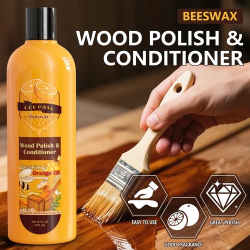 CCGeass Beeswax Wood Polish & Conditioner, Natural Beeswax Orange Oil Conditioner Cleaner for Wood Furniture, Floors, Restores Shine & Waterproofs, 16 Fl Oz