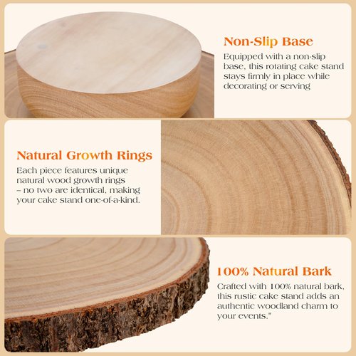 Cake Turntable 12" Wooden Cake Stand with Cake Cutting Set Rustic Cake Stand for Wedding/Party/Baby Baptism/Reception Event/Rotating Cake Display Stand
