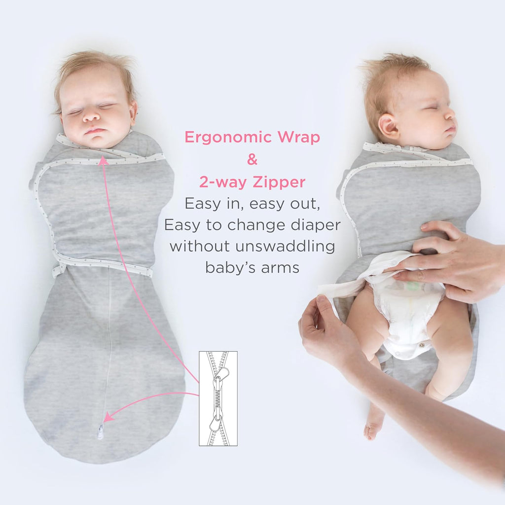 SwaddleDesigns 6-Way Omni Swaddle Sack - Arms Up Design for Newborns | Enhances Sleep, Small, 0-3 Months, Heathered Gray