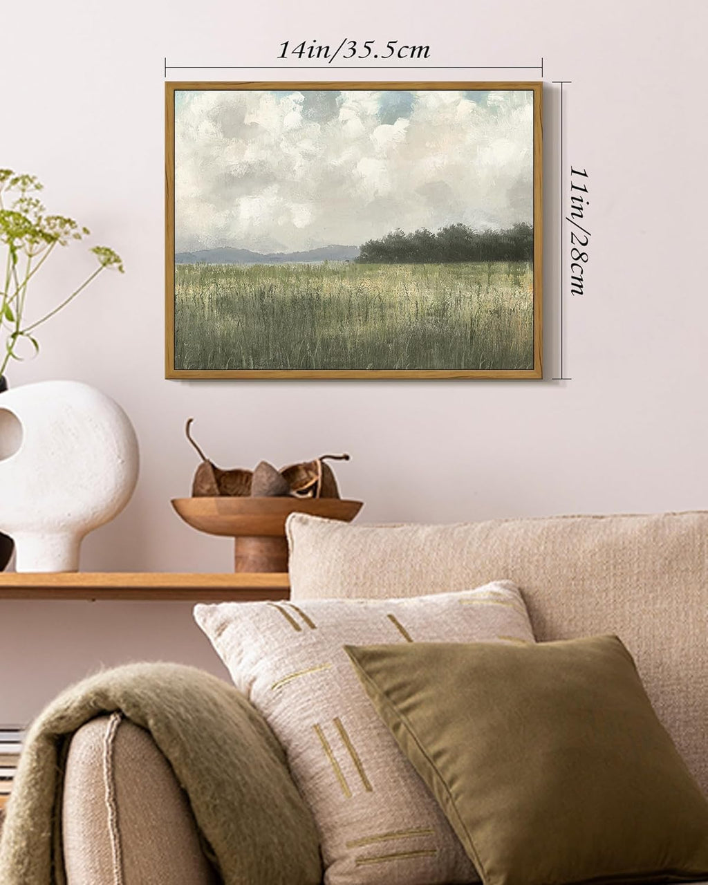 SHENIFY Vintage Landscape Wall Art - Country Meadow Scenery Retro Painting | 11x14in Natural Frame