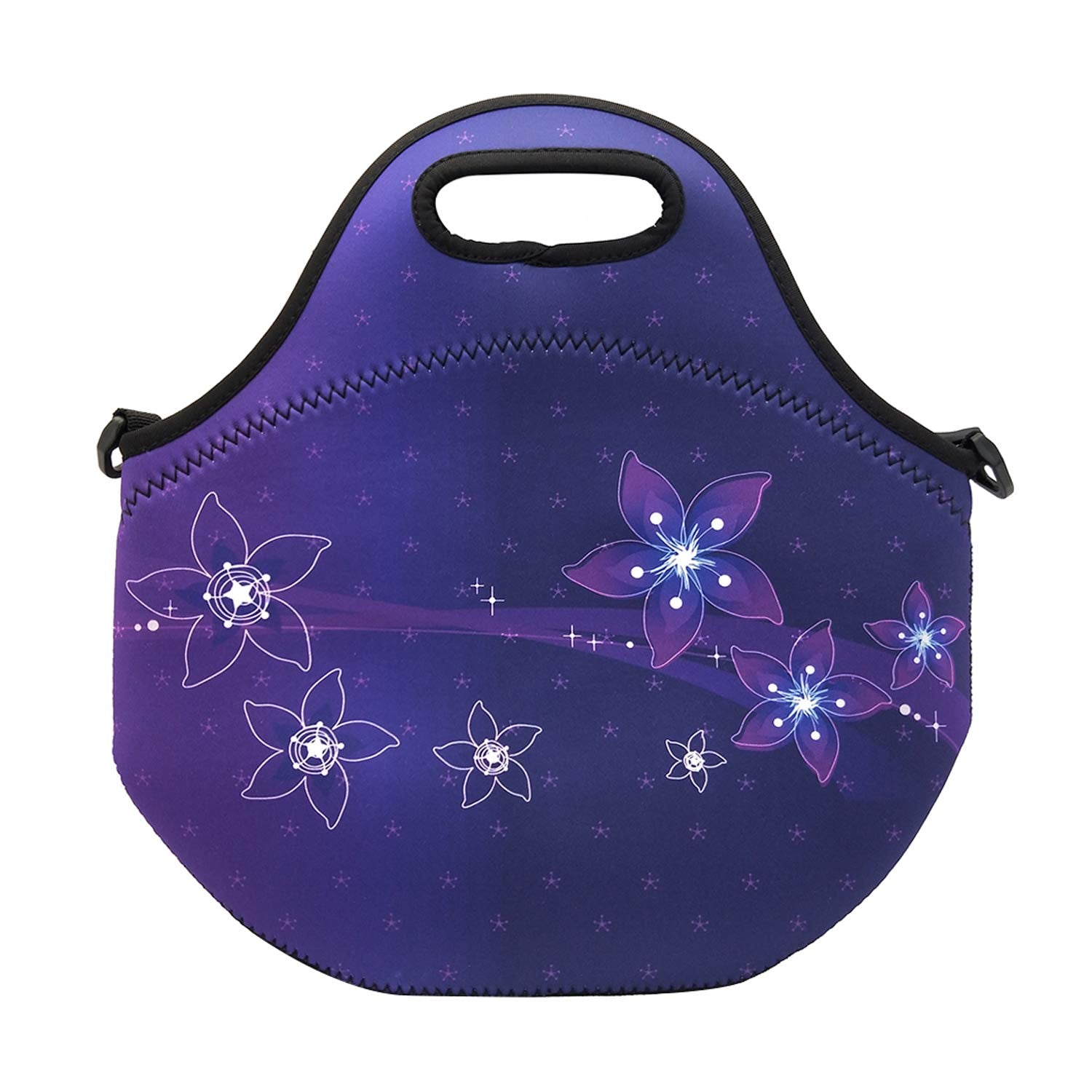 Neoprene Lunch Bags Boxes for Women Men, Insulated Lunch Cooler Tote Bag Box for Office Work Picnic Travel (Purple Flower)