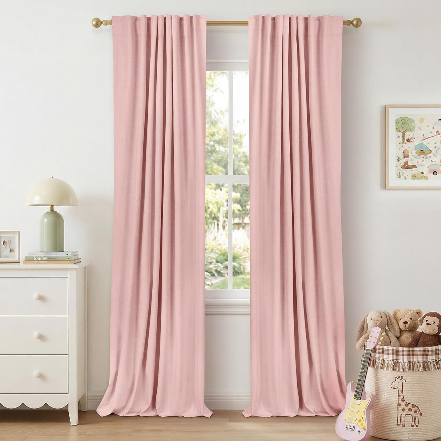 Regine Switzerland 100% Blackout Linen Curtains - Thermal Insulated Drapes, 2 Panels Set, 50" W x 84" L, Baby Pink