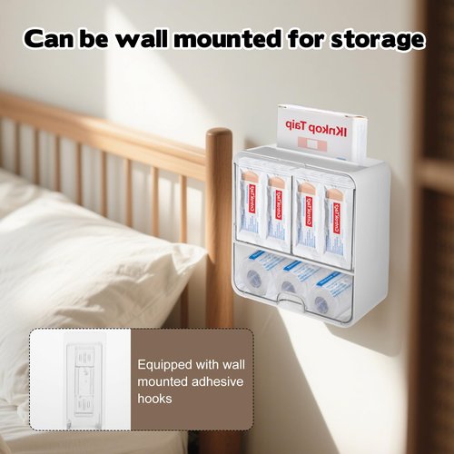 YEXEXINM Bandages Storage Organizer for Wall Large Bandage Organizer with Lid 3-Compartment Plastic Bandaid Storage Container for Home Medicine Cabinet, Elastic Bandage Wrap, Cotton Swab