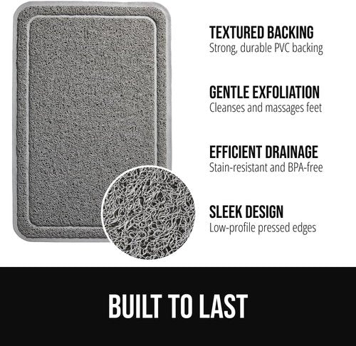 GORILLA GRIP Exfoliating Bath Mat - Soft Loofah-Style Scrubber with Textured Backing | Quick Dry, 24x16, Gray
