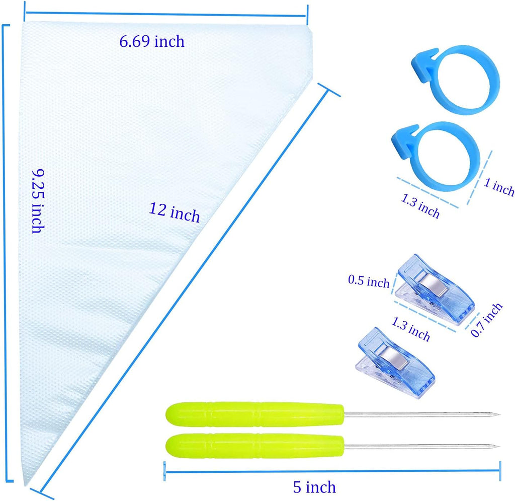 Tipless Piping Bags - 122-Piece Set with 100 Disposable Pastry Bags for Icing & Cookie Decorating | Includes Ties, Clips & Scriber Needle - Perfect for Cake Decorating (10 Inch)