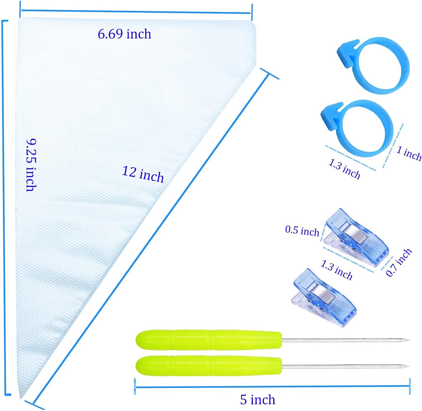 Tipless Piping Bags - 122-Piece Set with 100 Disposable Pastry Bags for Icing & Cookie Decorating | Includes Ties, Clips & Scriber Needle - Perfect for Cake Decorating (10 Inch)