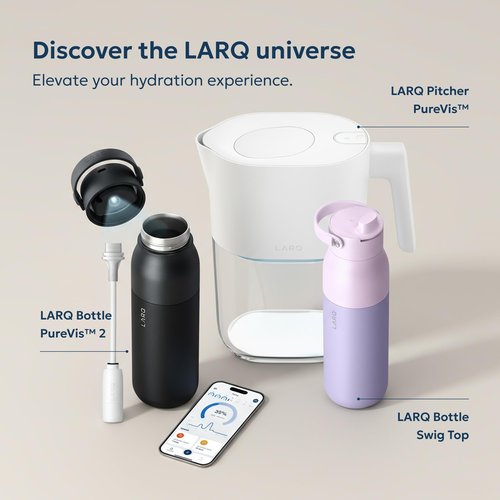 LARQ Bottle Filtered - Insulated Stainless Steel Water Bottle BPA Free with Nano Zero Technology and Long-Lasting Filters, Granite White, 17oz