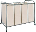 Storage Maniac Laundry Sorter - 4-Section 47.8 Gal Hamper Cart with Wheels & Removable Bags - Beige