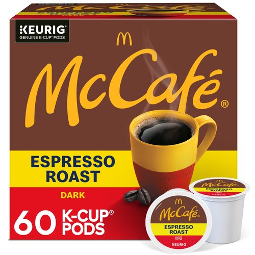 McCafe Espresso Roast Coffee, Keurig Single-Serve K-Cup Pods, 60 Count (6 Packs of 10), Dark Roast Made with Arabica Beans, Bold Flavor with Bittersweet Chocolate & Toasted Nut Notes