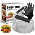 304 Stainless Steel Smash Burger Press with Heat-Resistant Gloves for Burger Lovers: Prevent From Getting Burned - 6.3 Inches Non Stick Hamburger Smasher Tool for BBQs and Cookouts - Dishwasher Safe