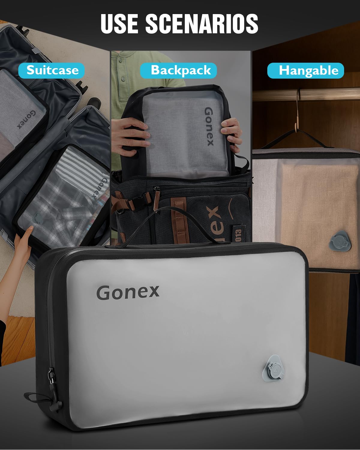 Gonex Vacuum Travel Bag with Pump, Reusable Compression Packing Bag with Handle & Transparent Window, Wide Opening, Waterproof Travel Storage Organizer for Carry-On Suitcase, Backpack (1PC+Pump)