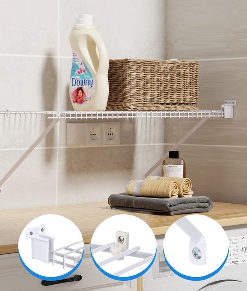 6 Pack 12 Inch Wire Shelf Brackets Set, Closet Maid Support Brackets with Anchors and Screws, Wire Closet Shelving Accessories with 12 PCS Wire Shelf Clips for Wardrobe and Wall Bracket