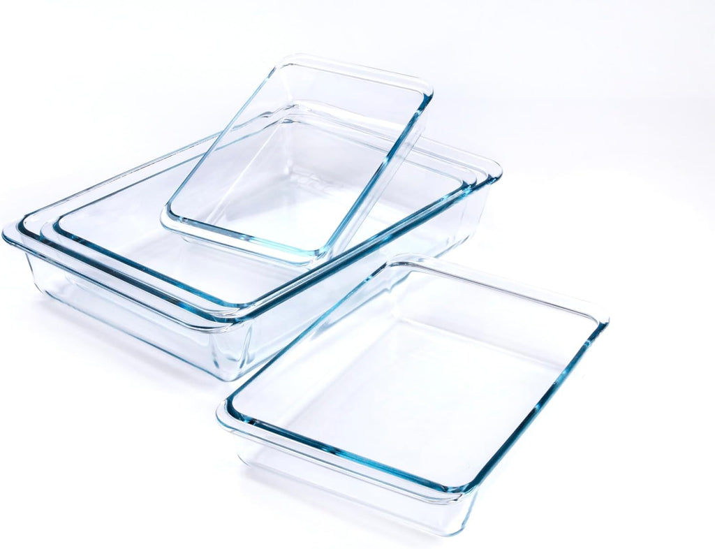 Tempered Glass Baking Pan Set by Basic - 4-Piece Oven & Microwave Safe Dish Set | 1L, 1.7L, 2.8L, 4.2L