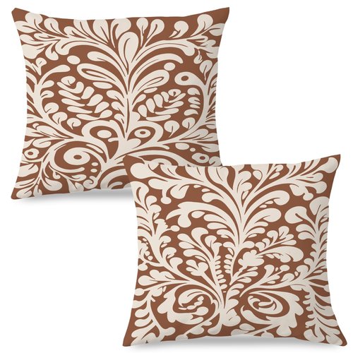 SPBL&L Mexican Pillow Covers 18x18, Mexican Home Decor,Talavera Decor, Mexican Gifts for Women, Spanish Style Terracotta Burnt Orange Throw Pillow Covers, Set of 2