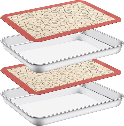 Deedro Baking Sheet Set - Stainless Steel Cookie Pan with Silicone Mats | 10 x 8 Inch, Non-Toxic, Easy Clean
