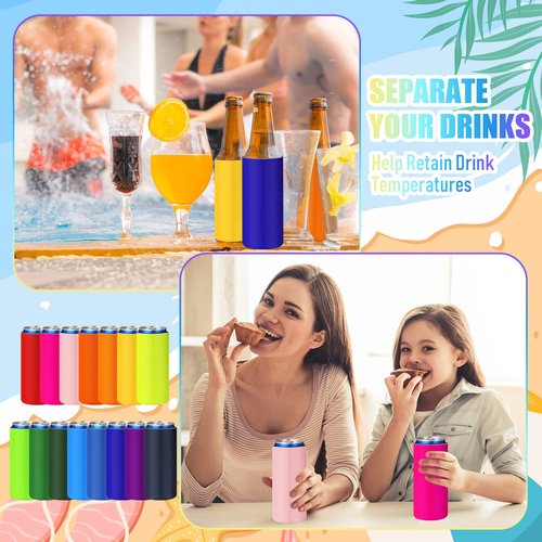 150 Pack Slim Can Cooler Sleeves Blank Reusable Neoprene Insulated Beer Sleeve DIY Sublimation Cover Coolies for Soda Drink Water Bottles Birthday Wedding Party (Blank Style)