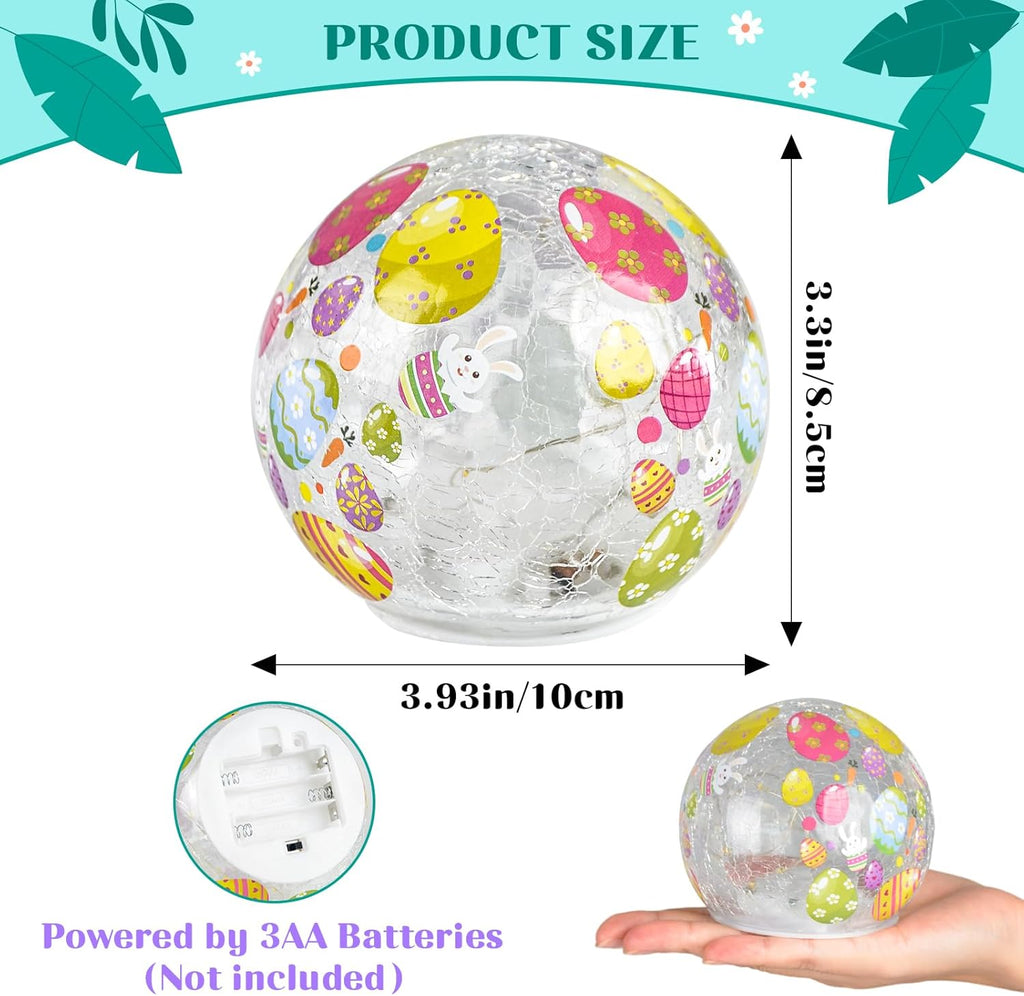 Skiennix Easter Glass Ball Lights - 2PCS 3.93'' LED Bunny Egg Decorations | Battery Operated Tabletop Lamps