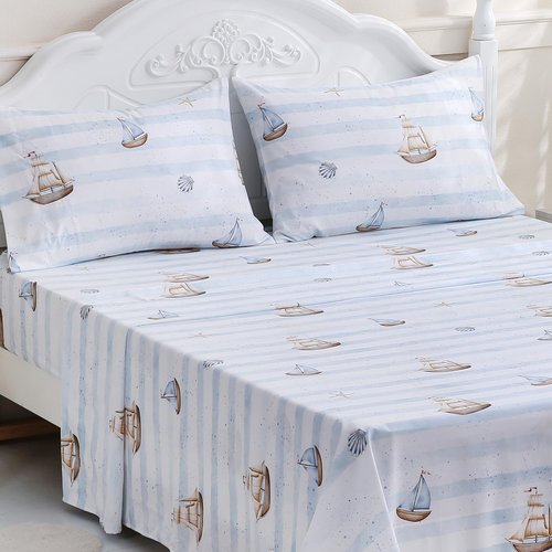 Ocharo Twin Sheets Set Kids - Soft Microfiber Bed Sheets 3 Pieces - Deep Pockets, Sailboat Printed Kids Bedding Sheets Set Breathable for Boys Teens