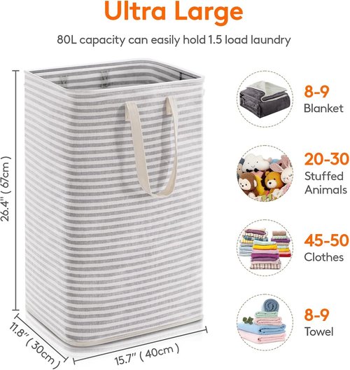 Lifewit Laundry Basket - 80L Collapsible Hamper with Reinforced Handles | Waterproof Grey Design