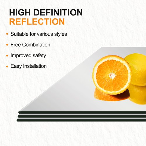 Delma Frameless Mirror Tiles 14"x12"x8 Pcs Wall Mounted, Shatter Resistant Full Length Tempered Glass Panels for Home Gym Bathroom Bedroom & Living Room Decor