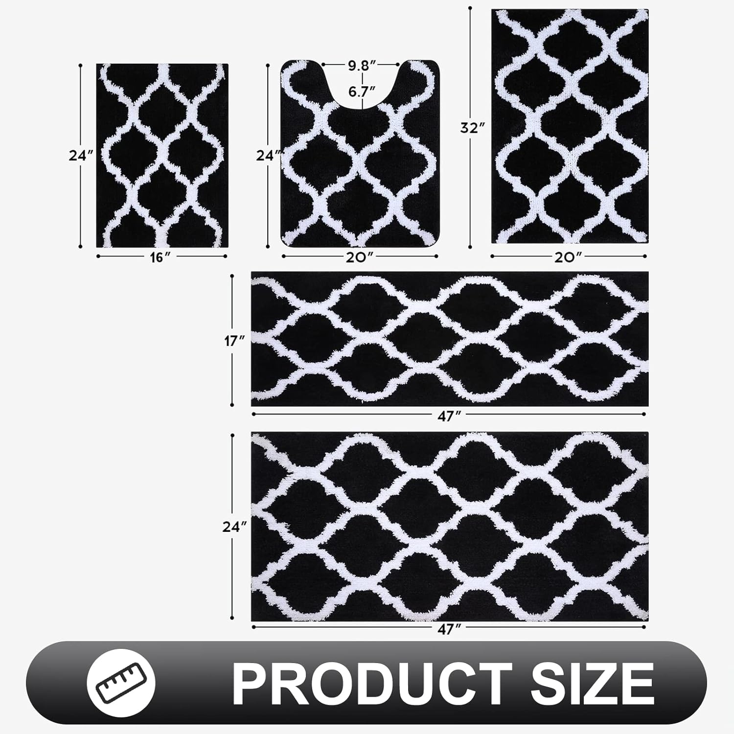 OLANLY Bathroom Rugs - Soft, Absorbent Microfiber Non-Slip Mats | 30x20 Black Shaggy Shower Carpet