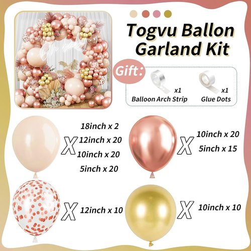 Blush Rose Gold Balloon Garland Kit - 119 Pieces of Peach Pink & Metallic Rose Gold for Birthday & Wedding Decor