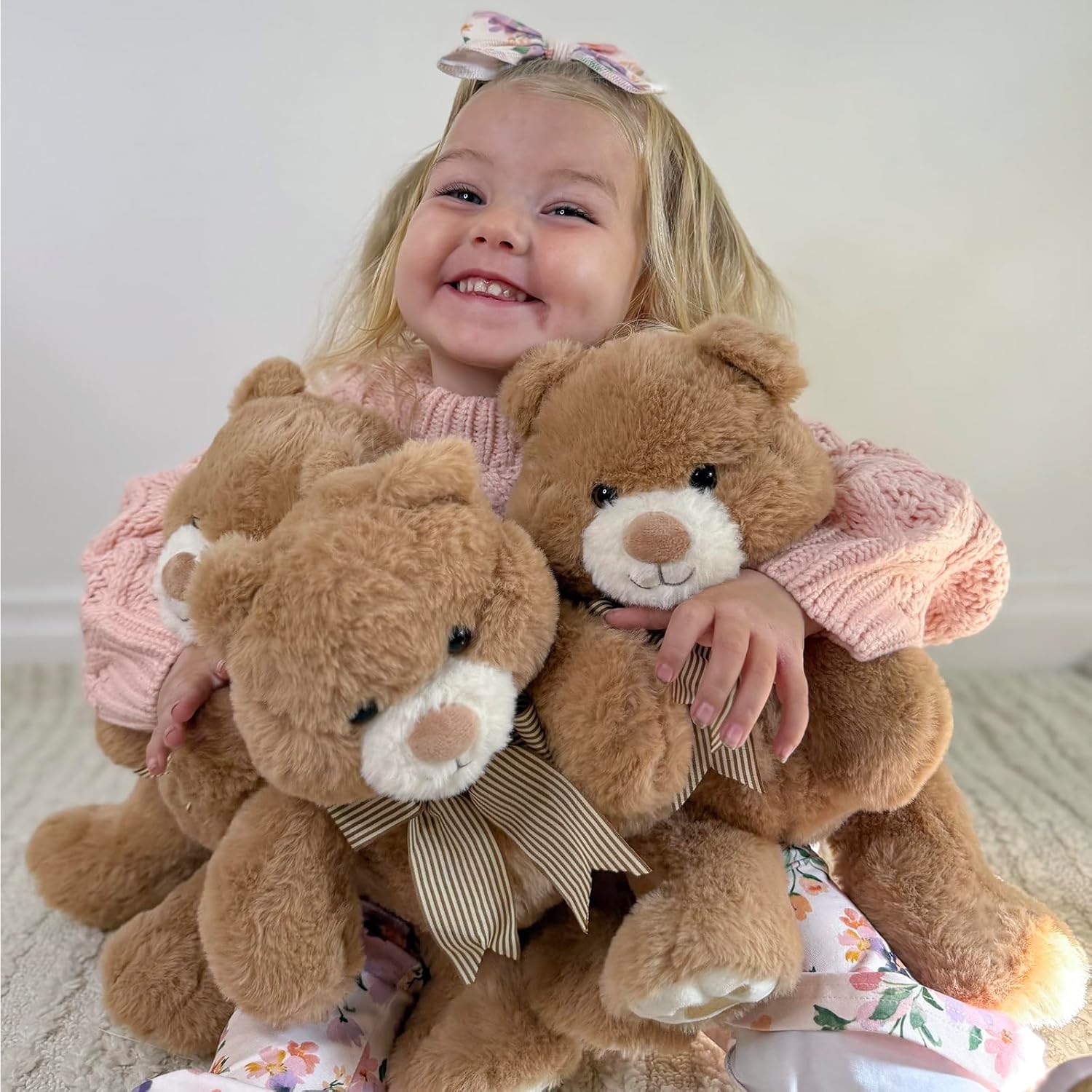 Skiennix 14" Teddy Bear Plush | Soft Snuggle Toy with Chubby Face & Bow Tie | Perfect Gift for Kids & Adults