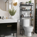 YBING Over The Toilet Rack 3 Tier Bathroom Shelf Over Toilet Storage Organizer Freestanding Above Toilet Storage Rack with Metal Frame and Hook Bathroom Over Toilet Storage Stand Black