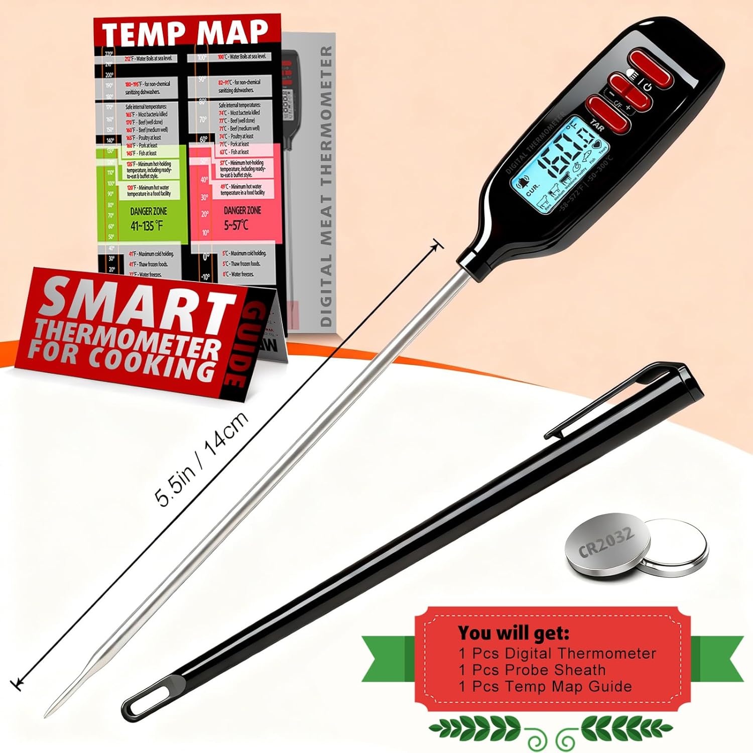 Antonki Digital Meat Thermometer - Smart Instant Read with Long Probe for Cooking & BBQ | Backlit Display