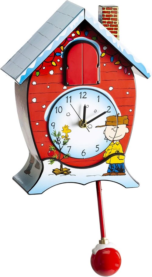 Mark Feldstein Peanuts Cuckoo Clock - Linus and Lucy Song, Red, 17 Inch Decor