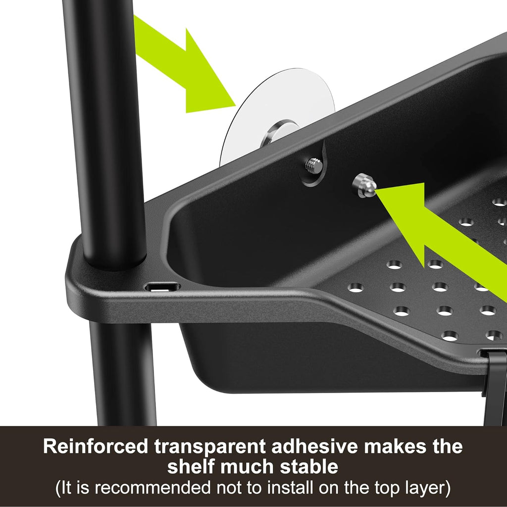 Orimade 4-Tier Rustproof Corner Shower Caddy Organizer - Durable Plastic & Metal, 10.8 x 10.8 x 44.6 Inches, Black