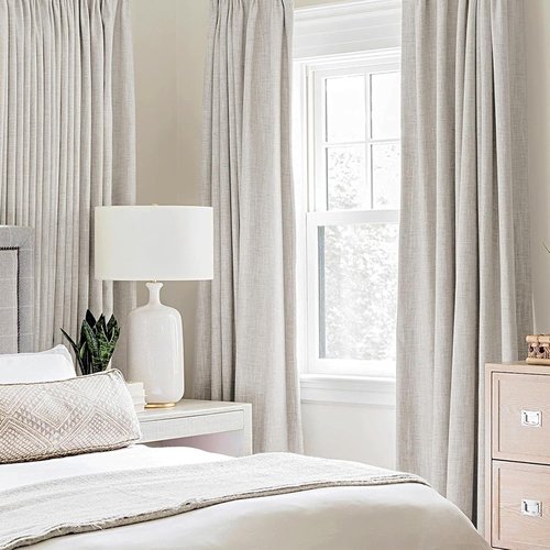 MIULEE Blackout Curtains - 100% Linen Textured Thermal Insulated Drapes | Cream White, 52 x 63 Inch (2 Panels)