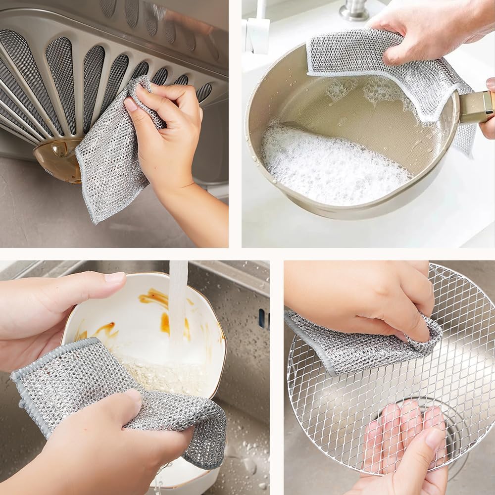 Skiennix Multifunctional Wire Dishcloths - Premium Non-Scratch Dishwashing Rags (10 Pack) for Wet & Dry Cleaning