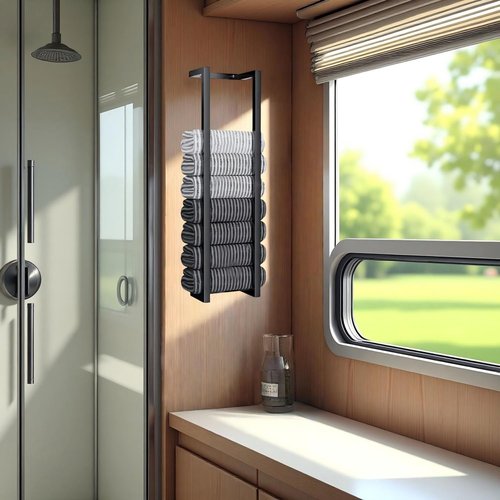 FunViet Modern Towel Racks for Bathroom, Wall Mounted Towel Holder in Stainless Steel, Space-Saving Towel Storage for Rolled Towels, Minimalist Bathroom Organizer for Small Bathrooms, RV & Dorm