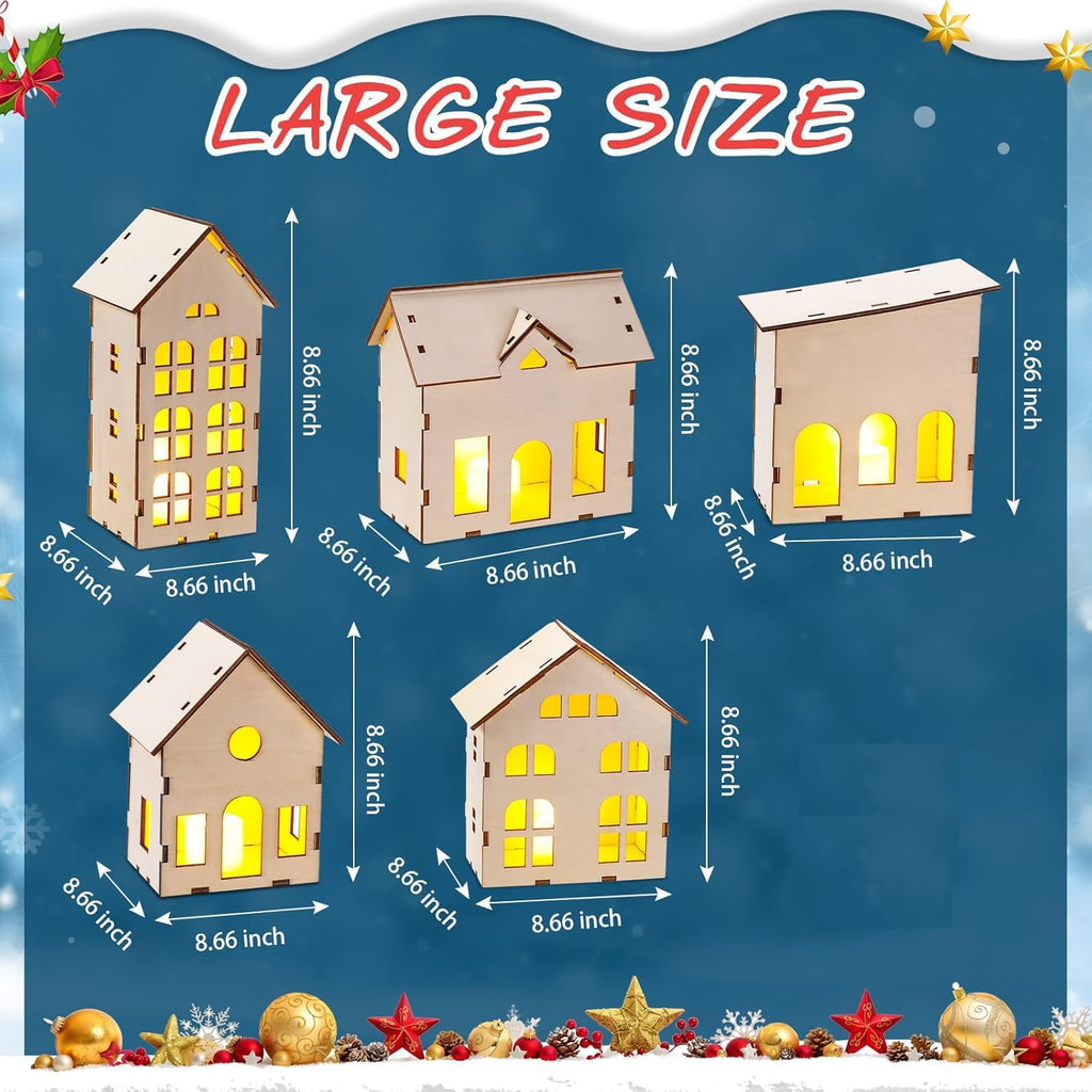 Skiennix Christmas Village Set - 12 Unassembled Houses with 6 LED Candle Lights | Festive Holiday Decor