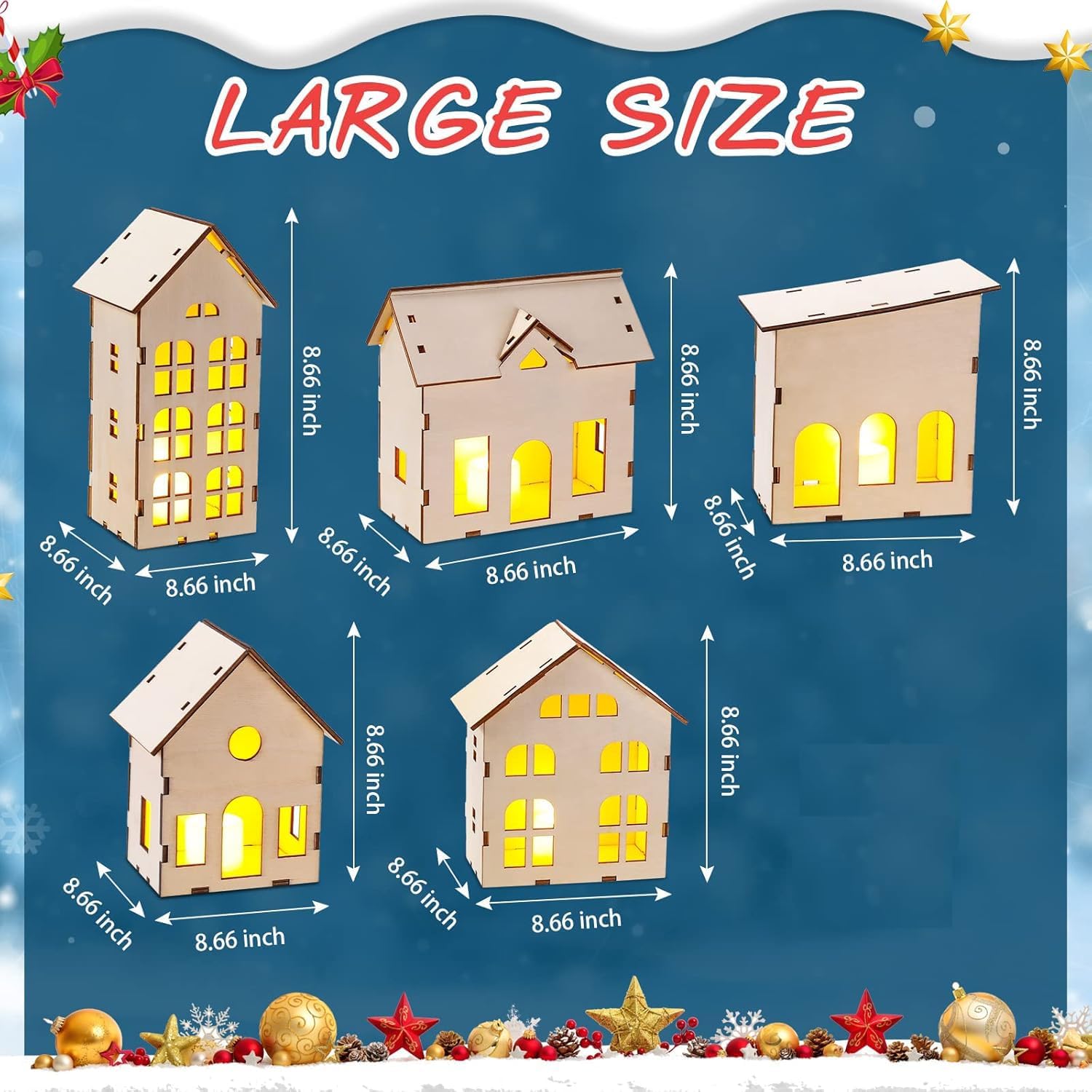 Skiennix Christmas Village Set - 12 Unassembled Houses with 6 LED Candle Lights | Festive Holiday Decor