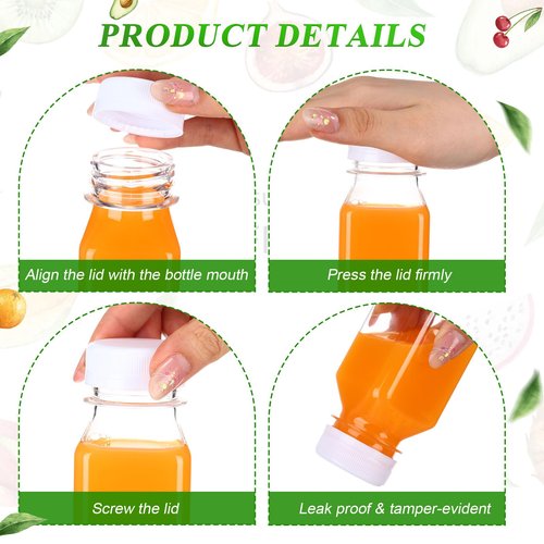 Xinnun 200 Pcs Plastic Juice Bottles with Caps Square Empty Clear Water Bottles Bulk Drinking Beverage Containers Reusable Empty Juicing Refillable PET Flasks with Lids for Drinks Smoothie(4oz,White)