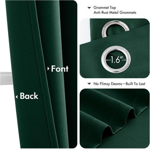 MIULEE Hunter Green Blackout Curtains - Thermal Insulated Room Darkening Drapes | 63 Inches Long, 2 Panels