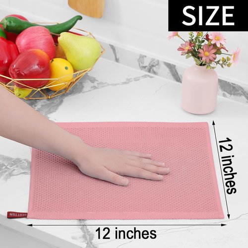 Homaxy 100% Cotton Waffle Weave Dish Cloths - Ultra Soft & Absorbent Quick-Drying Towels | 12x12 Inches, 8-Pack in Dried Rose