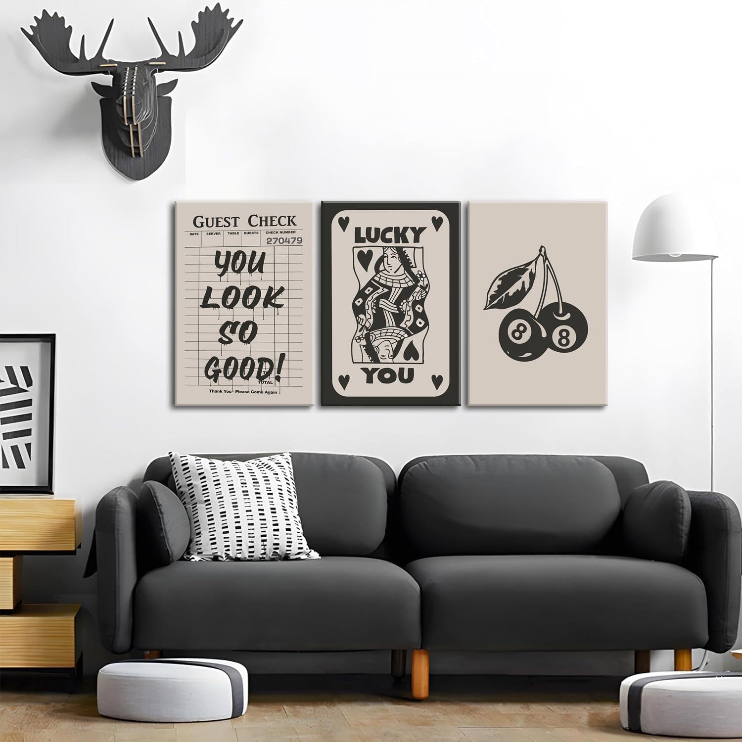 Skiennix Fashion Poker Canvas Wall Art Set of 3 - Vintage Queen & Lucky You Prints | Framed 12x16'' Decor for Bedroom & Living Room