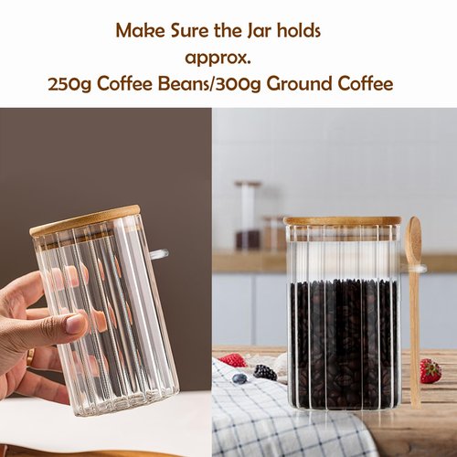 Steviieden 24 FL OZ Airtight Glass Jars with Bamboo Spoons Lids Overnight Oats Container Decorative Coffee Bar Food Storage Jar Cereal Nuts Salts Coffee Tea Flour Sugar Container Spice Jars (2Pack)