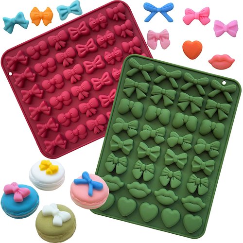 2PCS Bow Chocolate Mold 14 Shapes Mini Bow Silicone Candy Fondant Molds Butterfly Tie Edible Bow Mold for Chocolate Ice Cube Gummy Cake Pops Jelly Cookie Cupcake Decorating