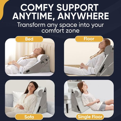 10-in-1 Adjustable Design 3PCS Wedge Pillow for Sleep Apnea, Wedge Pillow for Acid Reflux Relief, Orthopedic Headboard Bed Wedge Pillow for Sleeping, Neck & Back Support for Snoring and Reading